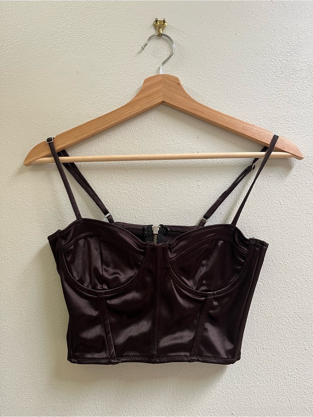 H&M Satin Bustier Crop Top - Dark Brown